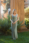 Sleeveless Jersey Cowl Neck Gown With Beading - Sage