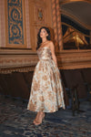 Strapless brocade midi dress with pockets - Bronze