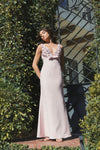 Pink Crepe Sleeveless Beaded V Neck Gown With Bow - Black