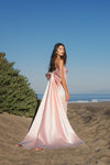 Pink Strapless Embellished Gown With Back Bow Detail - Blush