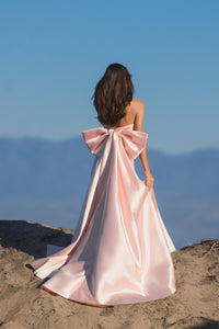 Pink Strapless Embellished Gown With Back Bow Detail - Blush