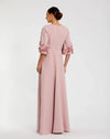 Pink Crepe A-line Gown With Flower Trim - Rose