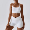 White V Front Shorts & Backless Strappy Cropped Seamless Gym Set