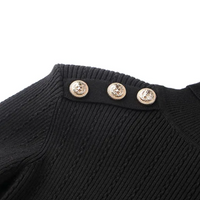 Button detail rollneck long sleeve sweater -Black