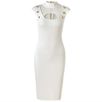 The Natalynska KRASOTKA button detailed short sleeved midi dress in blue or white BALMAIN inspired