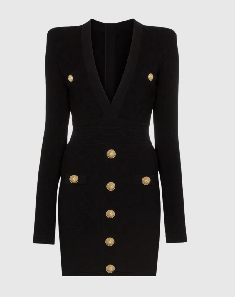 long sleeve balmain style mini dress 