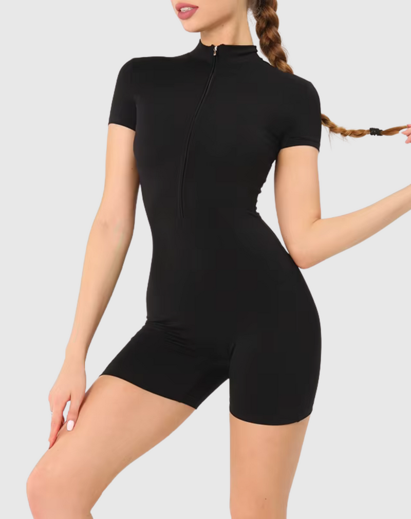 Sexy Gym One Piece Zip Up Fitted Jumpsuit - Black seamless alo