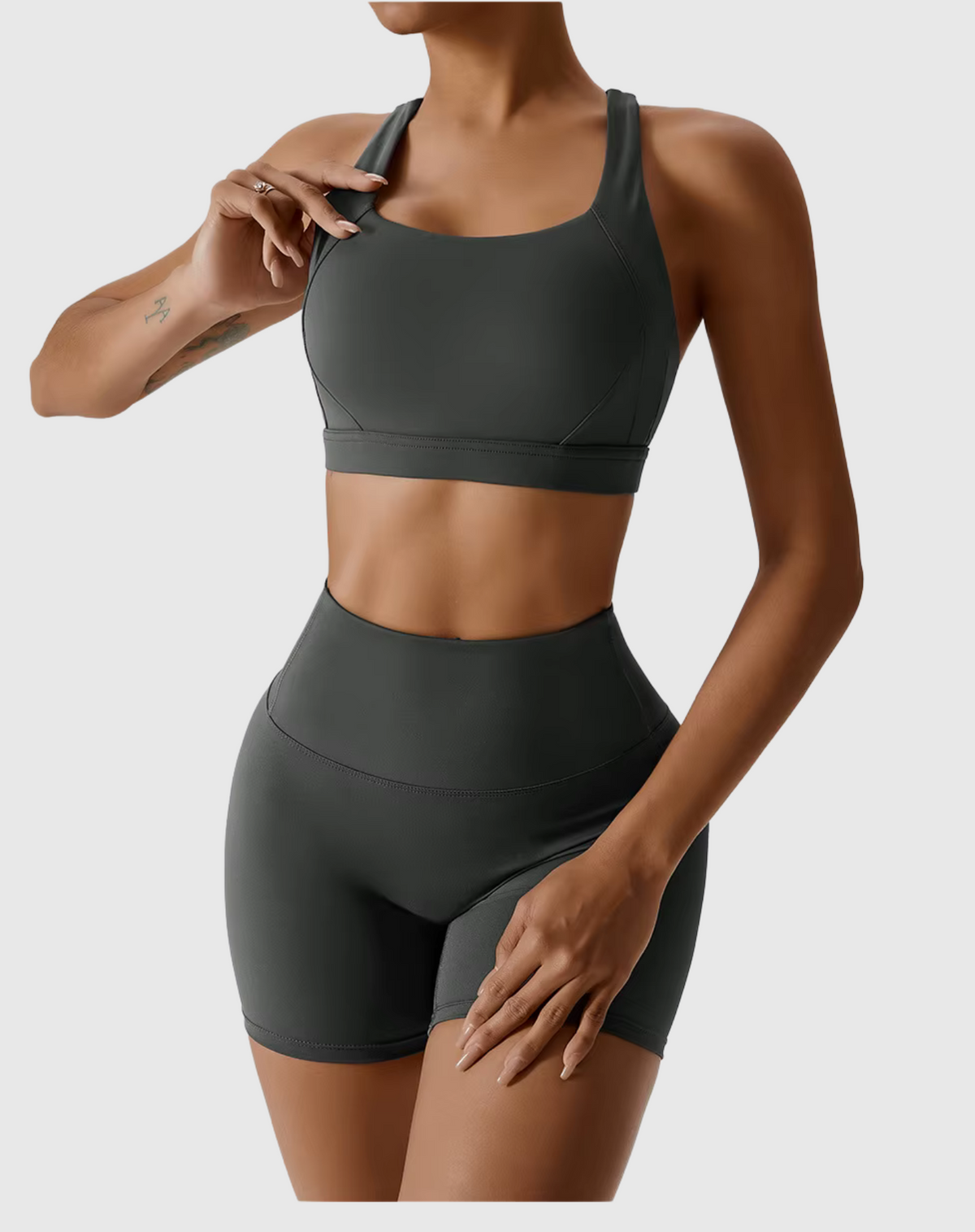 Super Soft Detail Gym Set -Charcoal Women's Gym Clothes & Workout Outfits - Free Shipping!