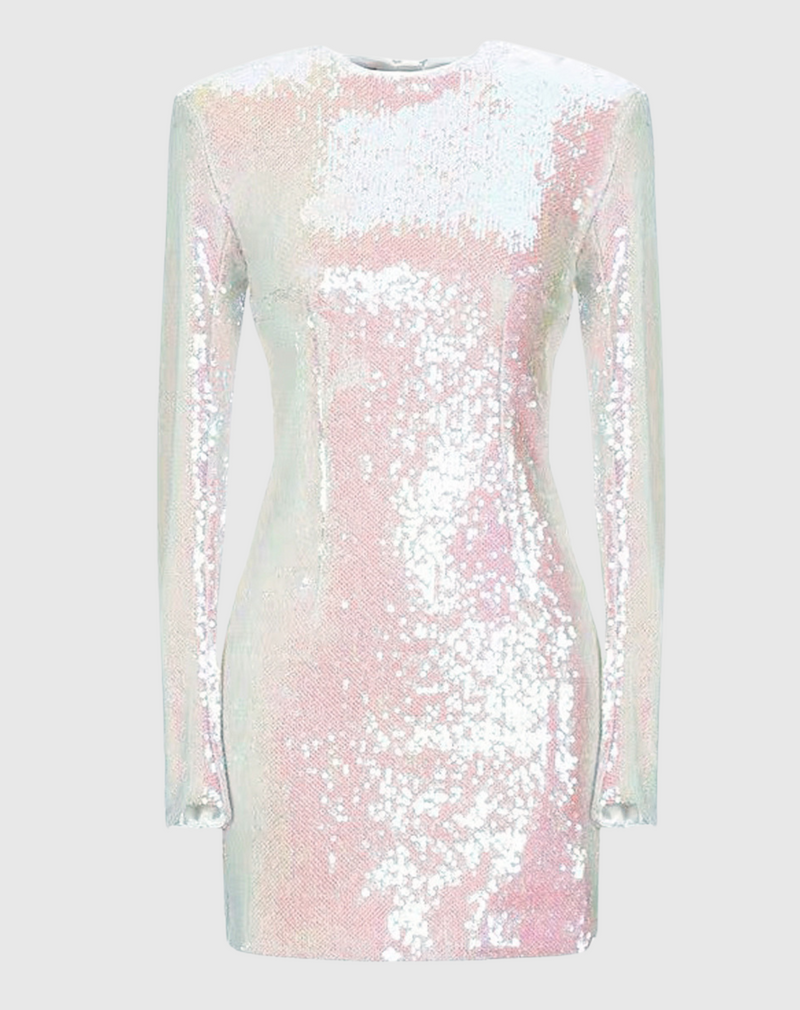 Long sleeve sequin bodycon dress - White Multi