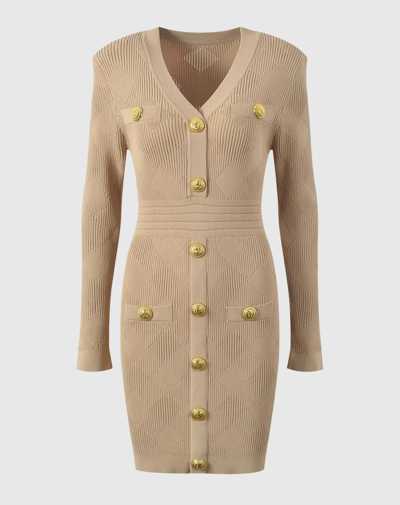 balmain style long sleeve dress nude