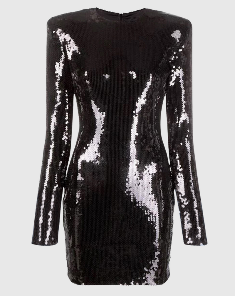 Balmain style sequin long sleeve bodycon mini dres