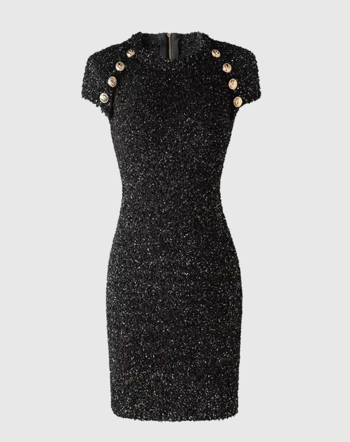 balmain style boucle mini dress black