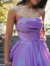 Strapless Ruched Hi Low Dress - Orchid