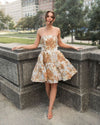 Strapless brocade mini dress with pockets - Bronze