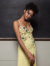 Beaded Spaghetti Strap Gown - Yellow