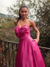 Pink Strapless A-Line Bow Ballgown - Hot Pink