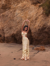 Cut out gold sequin ombre gown - Gold