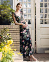 Embroidered Floral Plunge Neck Trumpet Gown - Black Multi