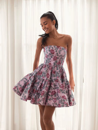 Strapless brocade Pookie dress - Pink