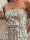 Sequin & Crystal Embellished Strapless Dress - Nude