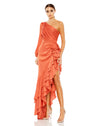 Mac Duggal Style #49531 One sleeve cut out asymmetrical ruffle gown - Orange