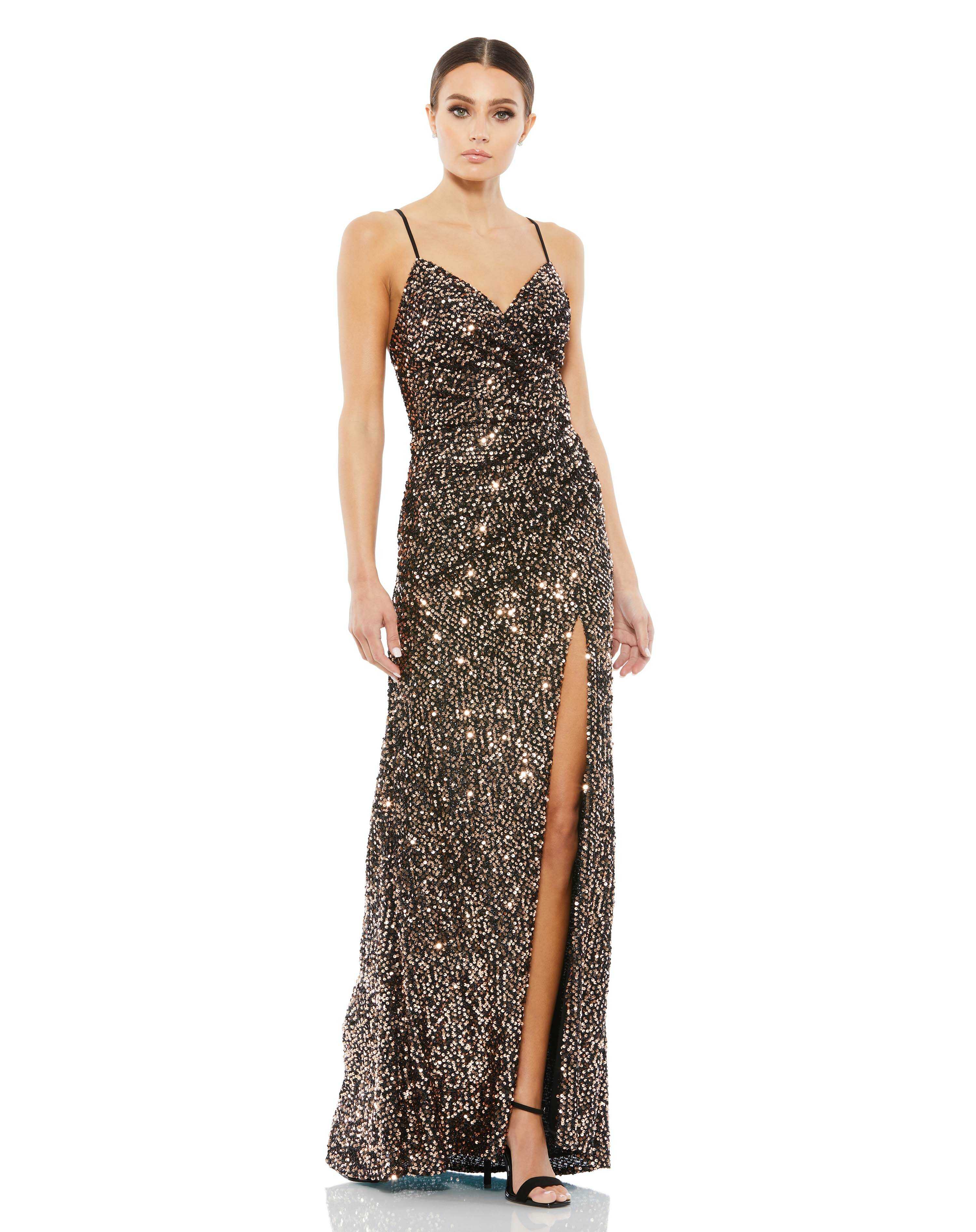 Mac Duggal, Sequin wrap evening dress - bronze | ShaideBoutique.com –  SHAIDE BOUTIQUE